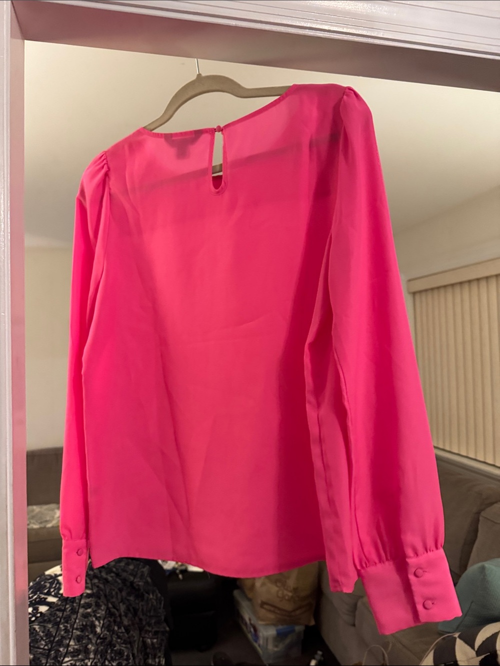 J. Crew Bright Pink Sheer Yoke Long-Sleeve Blouse - Picture 3 of 3